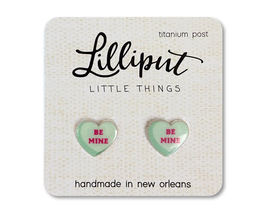 Lilliput Green Conversation Heart Earrings