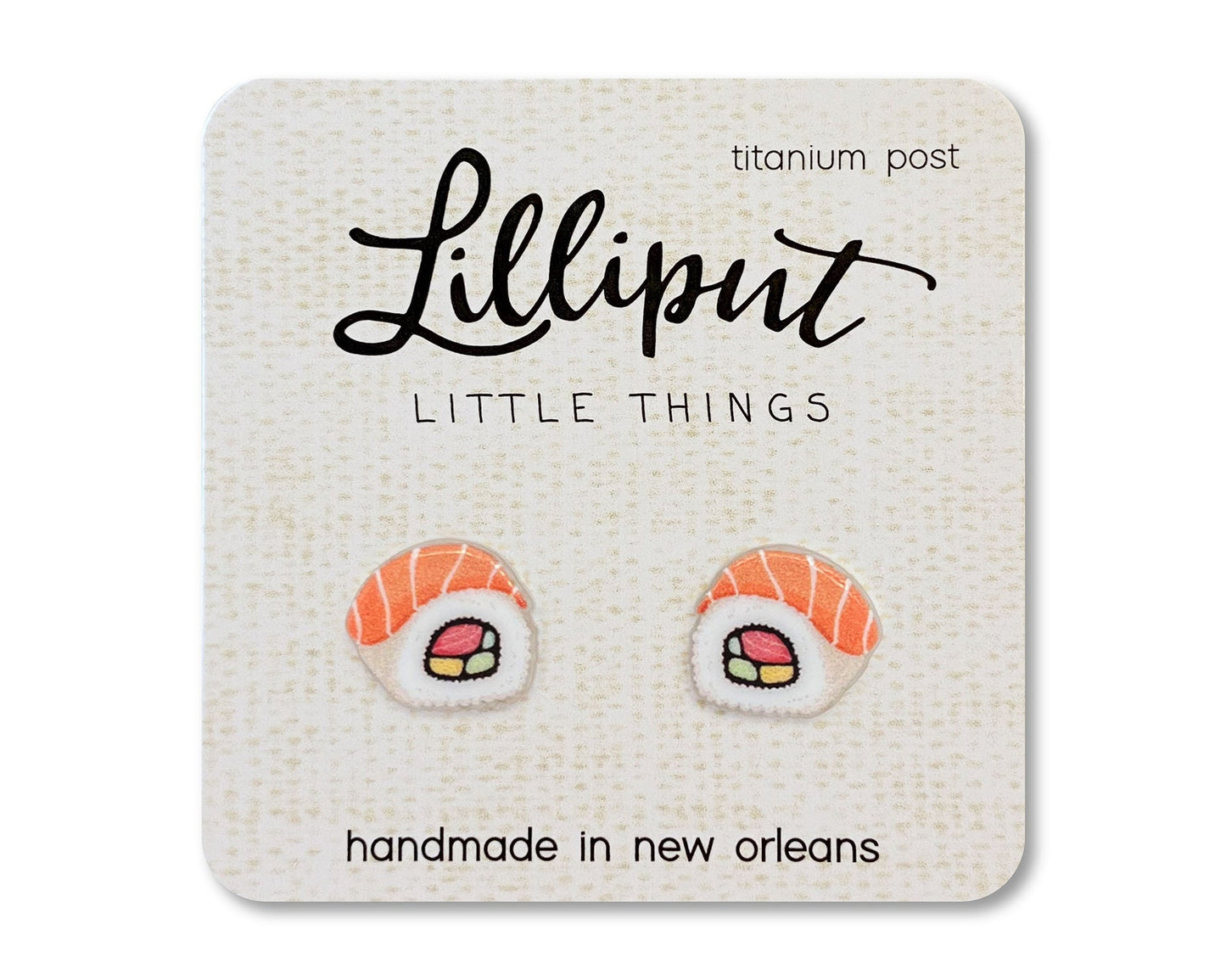 Lilliput Sushi Roll Earrings-Titanium Post, Hypoallergenic, 100% Nickel-free.