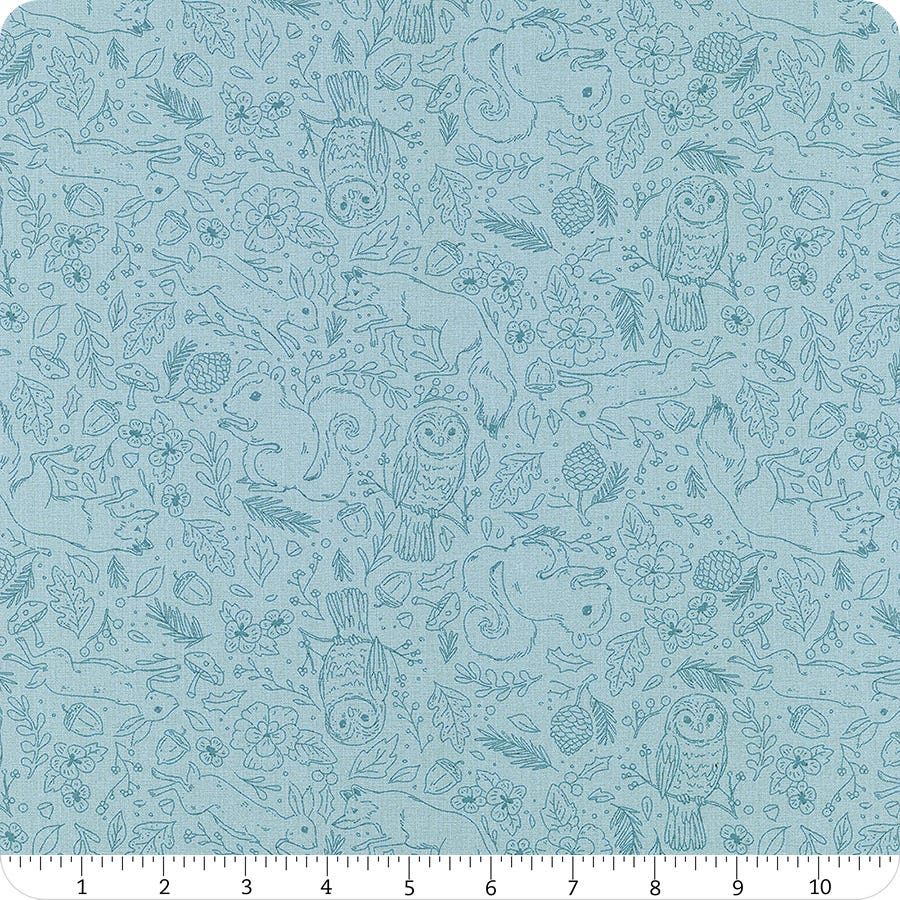Winterglow for Moda Fabric by Ruby Star Society Kim Blue Woodland animal rabbit, fox, squirrel, owl RS5107 12