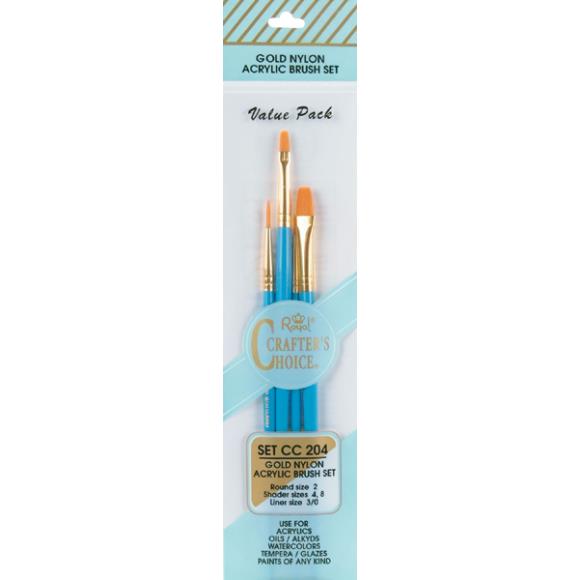 Crafter's Choice Gold Nylon Acrylic Brush Set 4/Pkg-