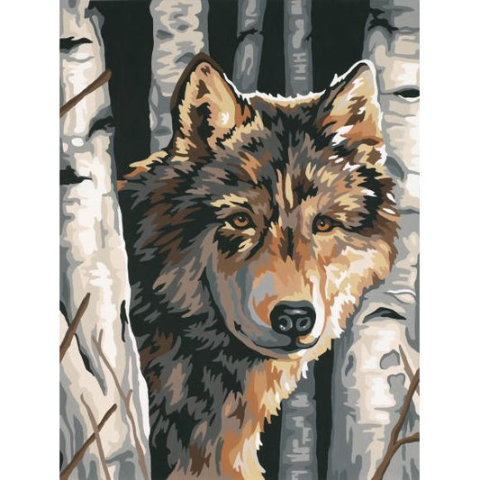 Paint Works Paint By Number Kit 9"X12"-Wolf Among Birches