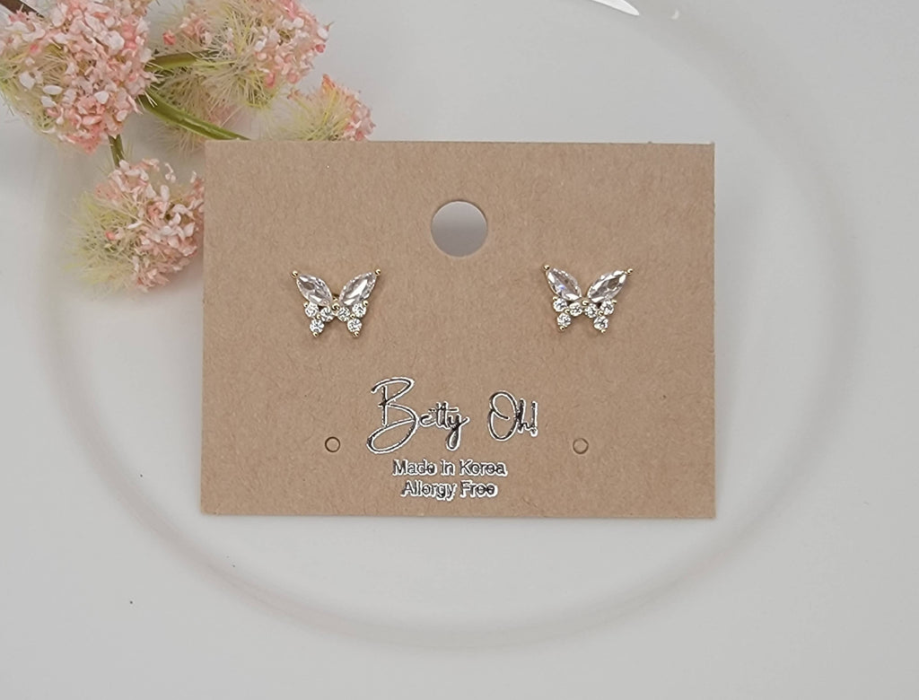 BUTTERFLY POST EARRINGS.: BLUE OPAL/GOLD