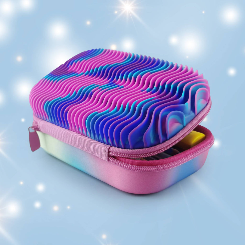 ZIPIT Wavy Storage Box, Sensory Pencil Case Gift for Kids: Blue