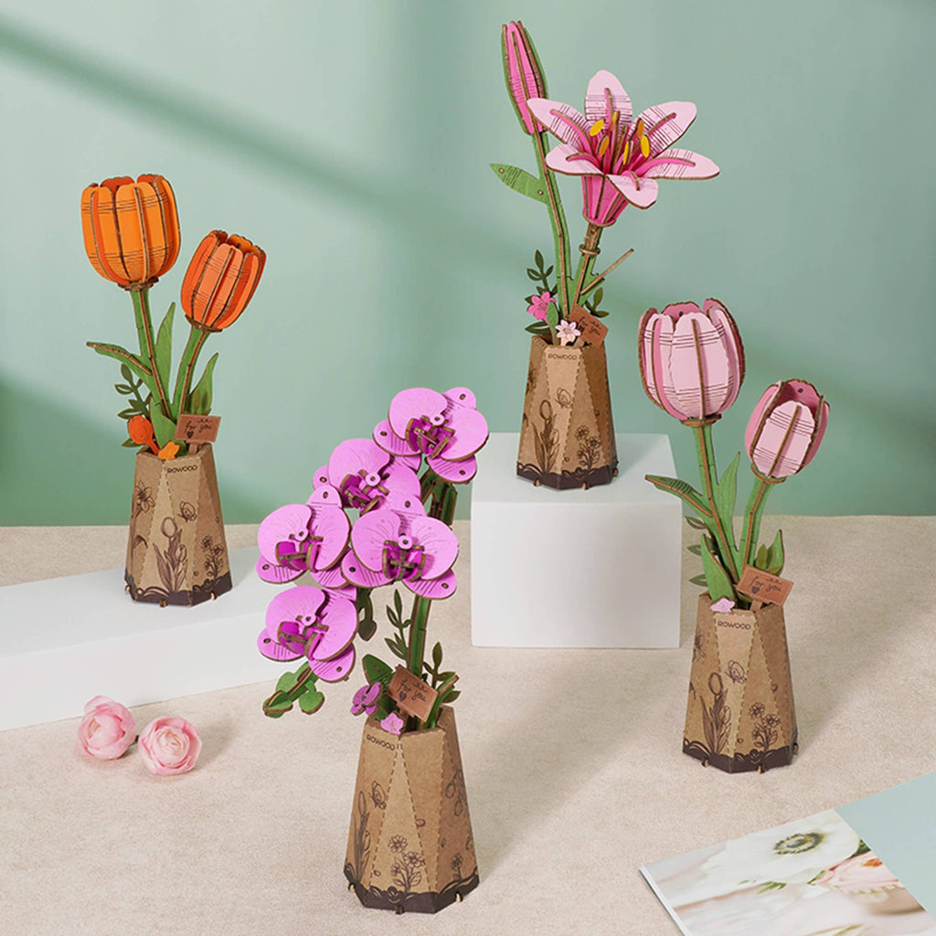 3D Wooden Flower Puzzle: Purple Moth Orchid