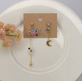 ASTRONAUT EARTH MOON AND STAR UNBALANCED DANGLE EARRINGS.: Pink