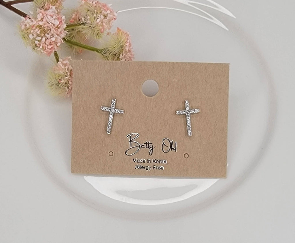 CROSS POST EARRINGS.: GOLD