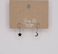 MINI STAR AND MOON HUGGIE HOOP SS EARRINGS.: Silver