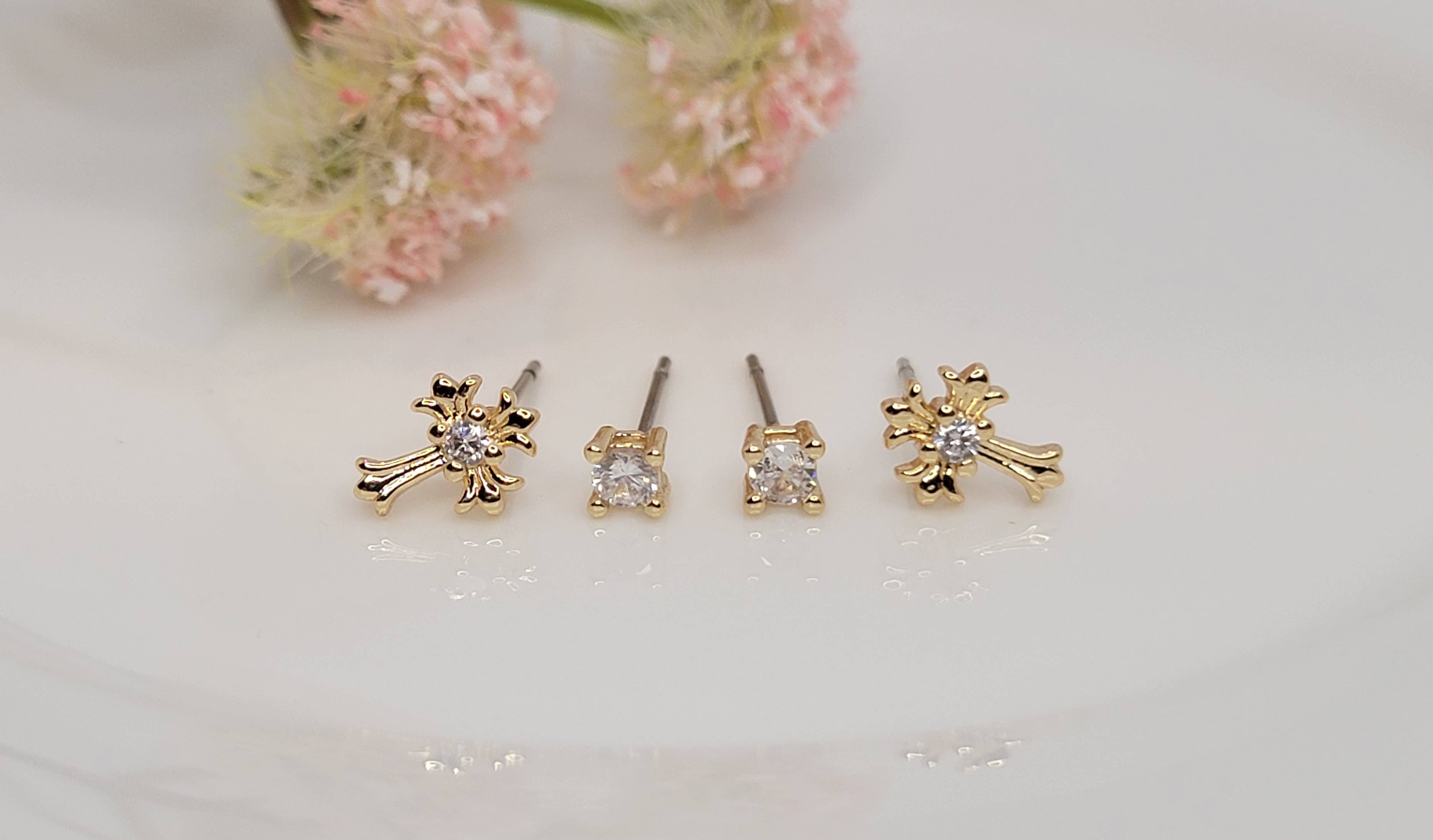 TWO PAIR SET STUD TARNISH FREE EARRINGS.