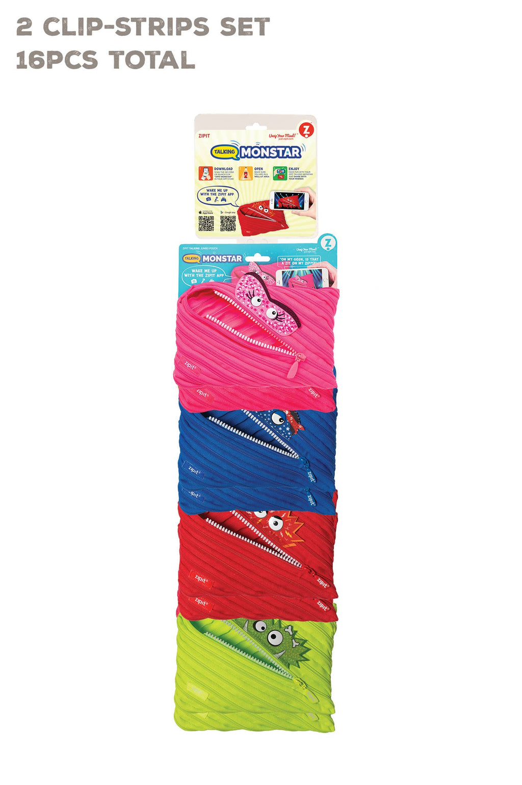 ZIPIT Monster Jumbo Pouch 2 Clip-Strip Set - 16 unit