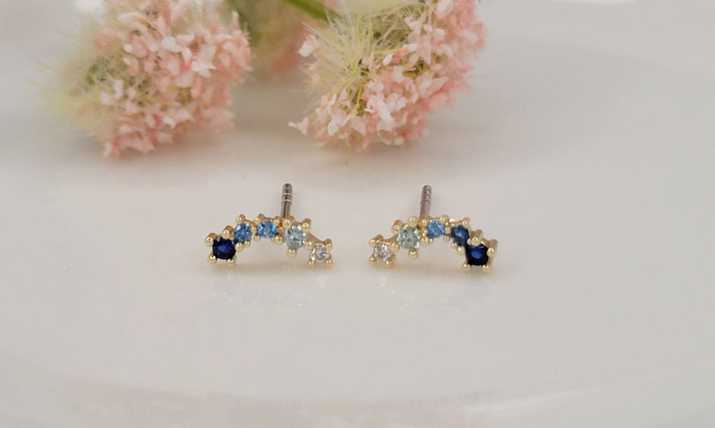 MINI MULTI COLOR CZ TARNISH FREE STUD EARRINGS.: Pink