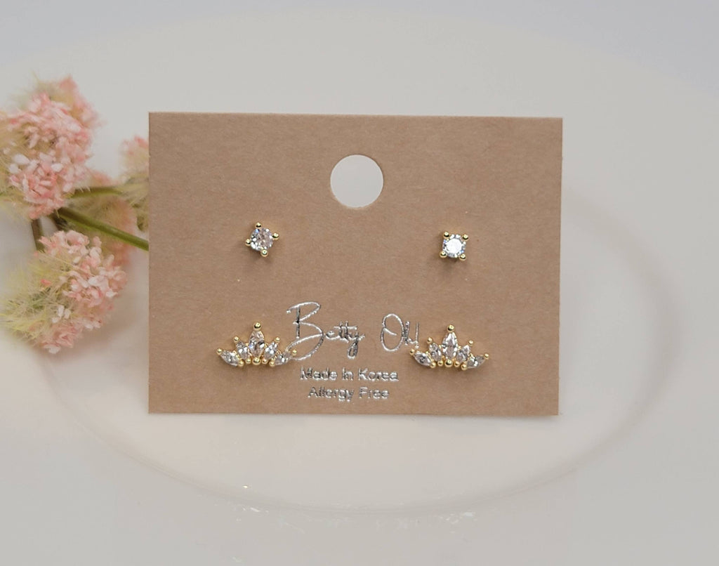 TWO PAIR SET STUD TARNISH FREE EARRINGS.: Silver
