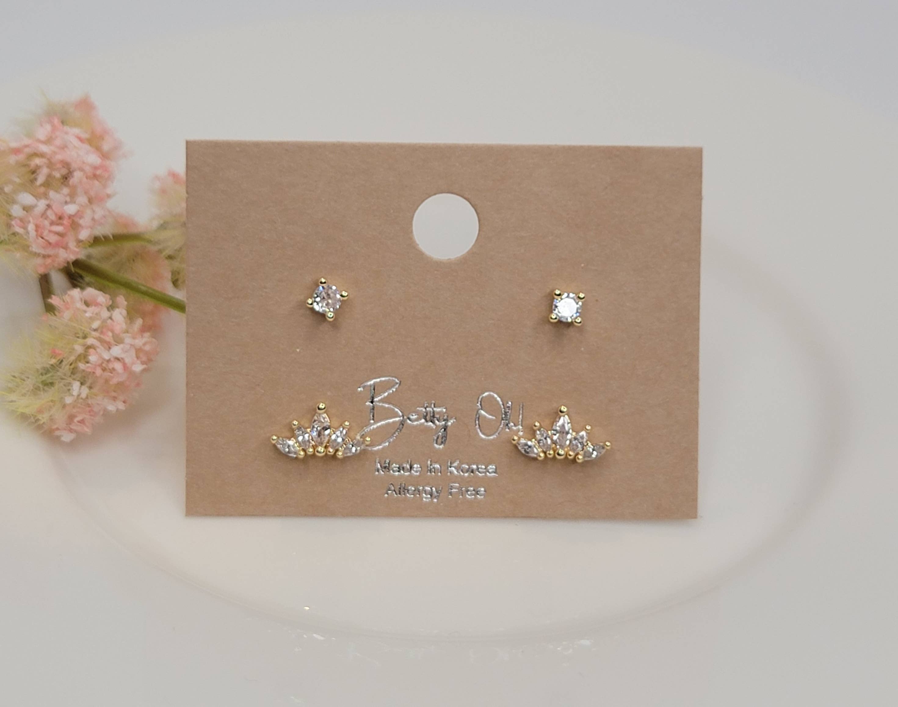 TWO PAIR SET STUD TARNISH FREE EARRINGS.: Silver