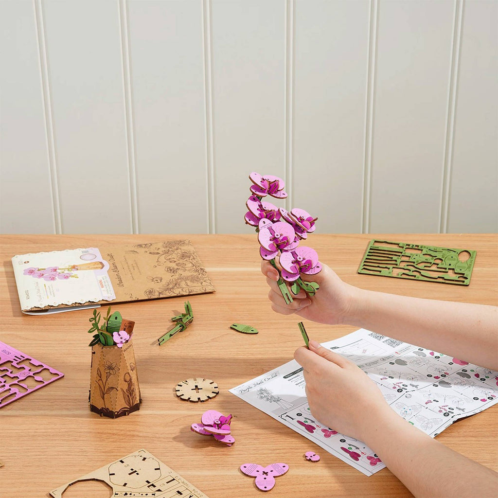 3D Wooden Flower Puzzle: Purple Moth Orchid