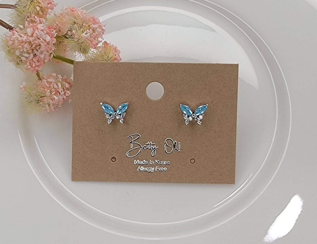 BUTTERFLY POST EARRINGS.: BLUE OPAL/GOLD