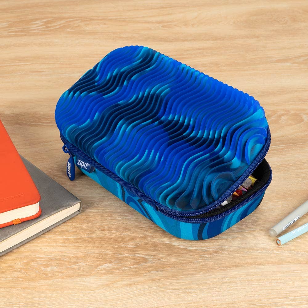 ZIPIT Wavy Storage Box, Sensory Pencil Case Gift for Kids: Blue