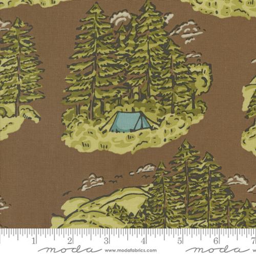 The Great Outdoors Soil Brown 20880 20     Moda  Vintage Camping Scene