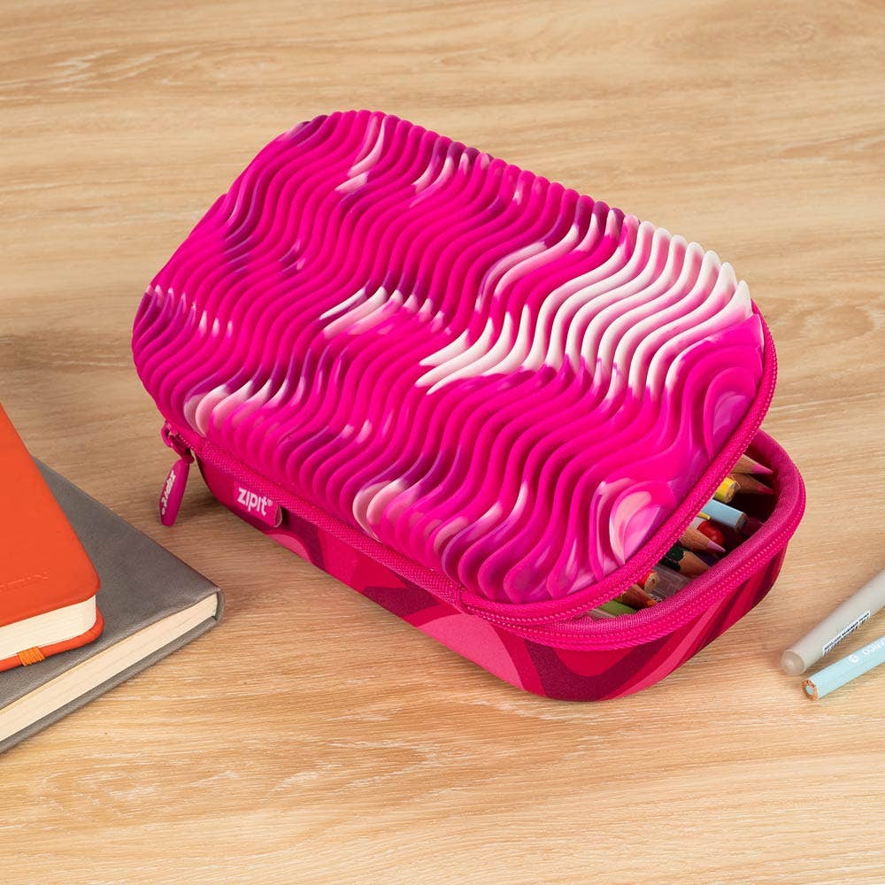 ZIPIT Wavy Storage Box, Sensory Pencil Case Gift for Kids: Blue