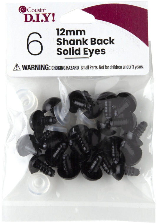 CousinDIY Shank Back Solid Eyes 12mm 6/Pkg-Black