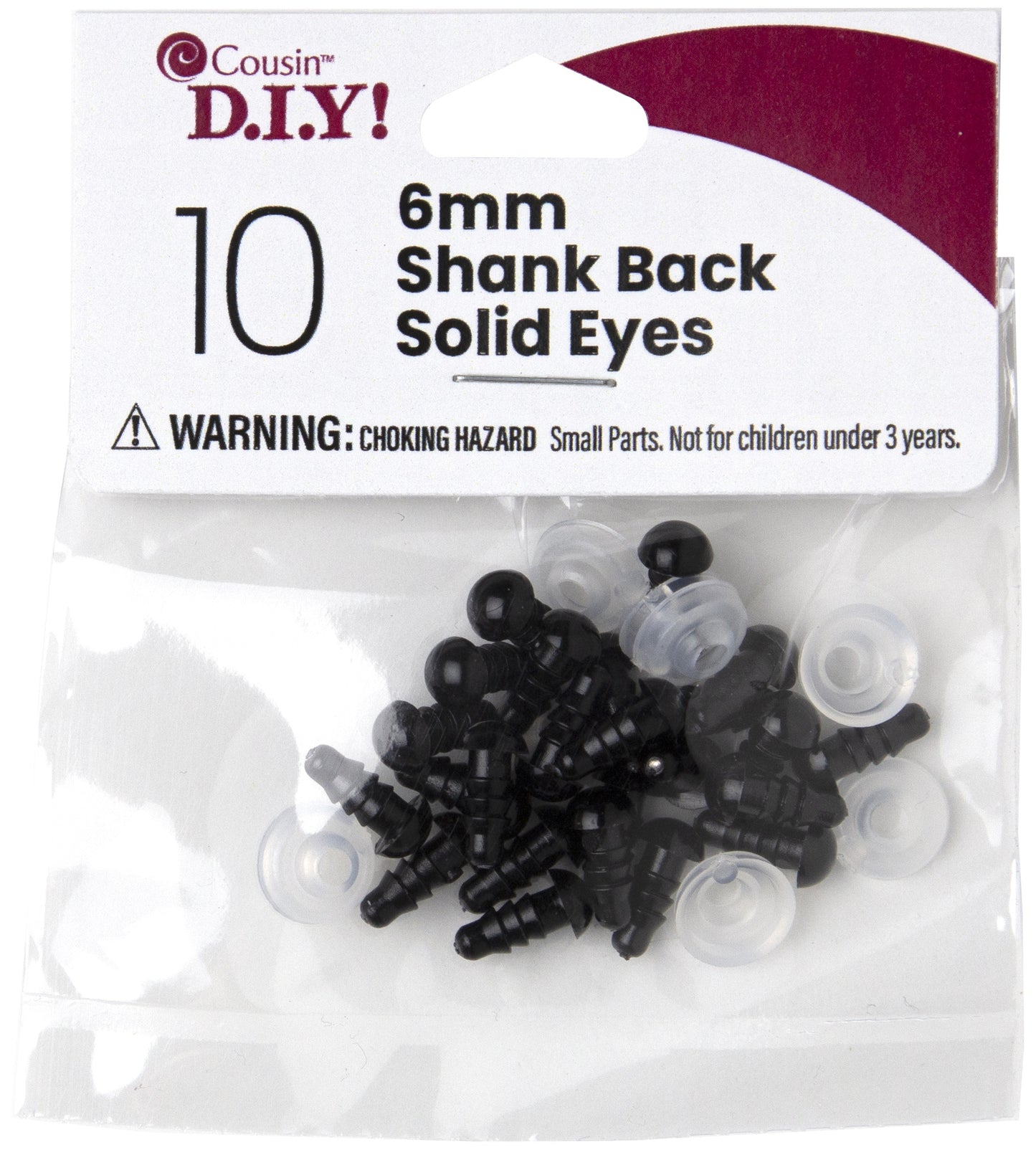 CousinDIY Shank Back Solid Eyes 6mm 10/Pkg-Black