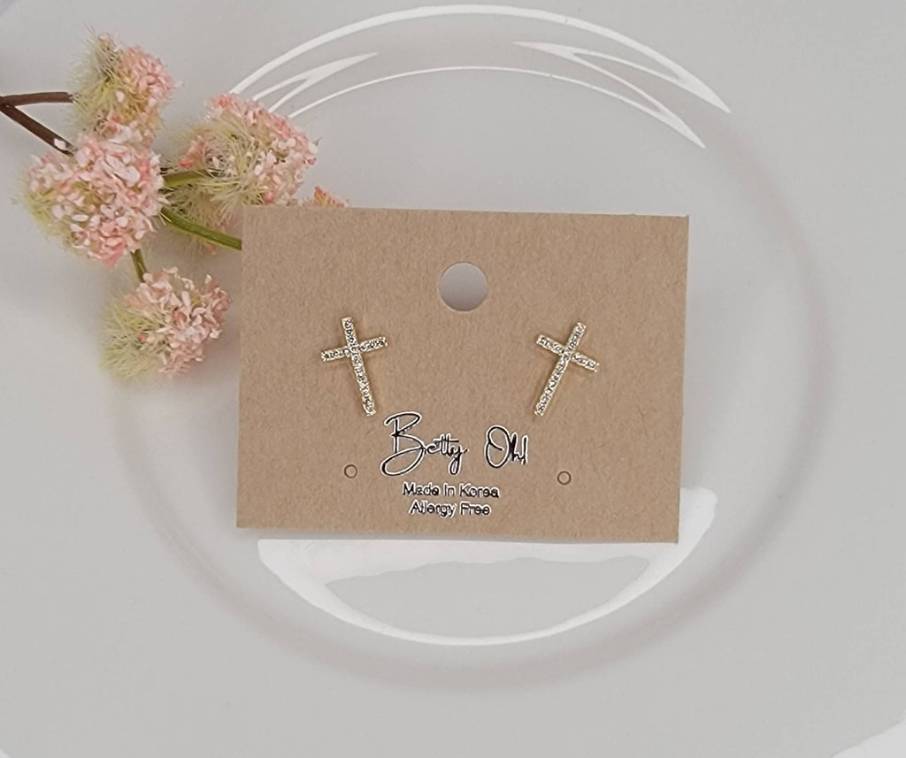 CROSS POST EARRINGS.: GOLD