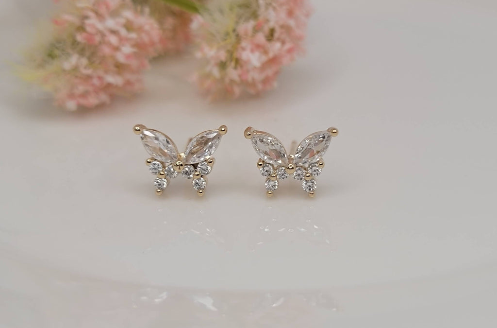 BUTTERFLY POST EARRINGS.: BLUE OPAL/GOLD