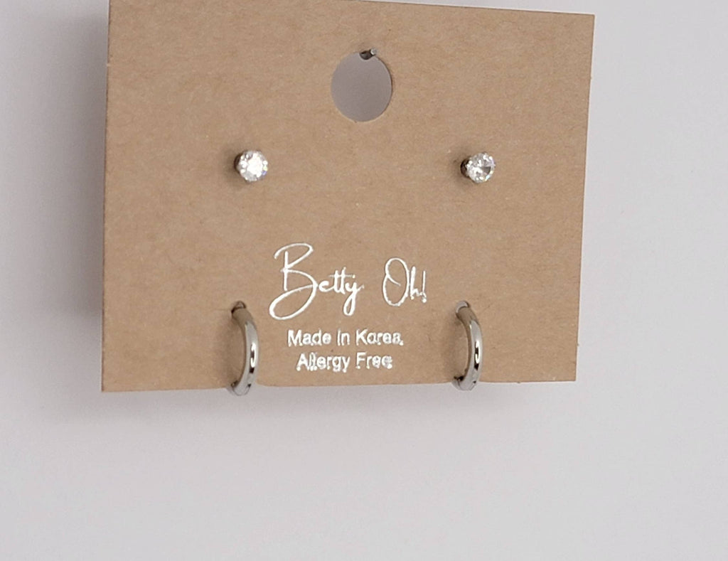 MINI  HUGGIE SET STAINLESS STEEL EARRINGS.: Silver