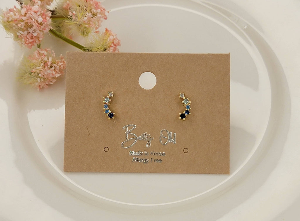 MINI MULTI COLOR CZ TARNISH FREE STUD EARRINGS.: Blue
