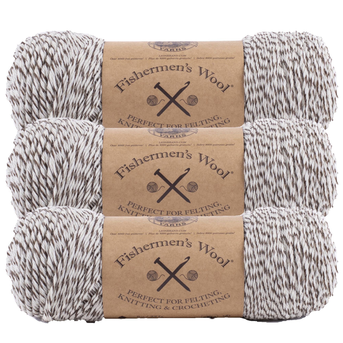 Lion Brand Yarn Fishermen's Wool Oak Tweed 3 Pack