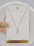 CROSS PENDANT WATERPROOF SS NECKLACE.: GOLD
