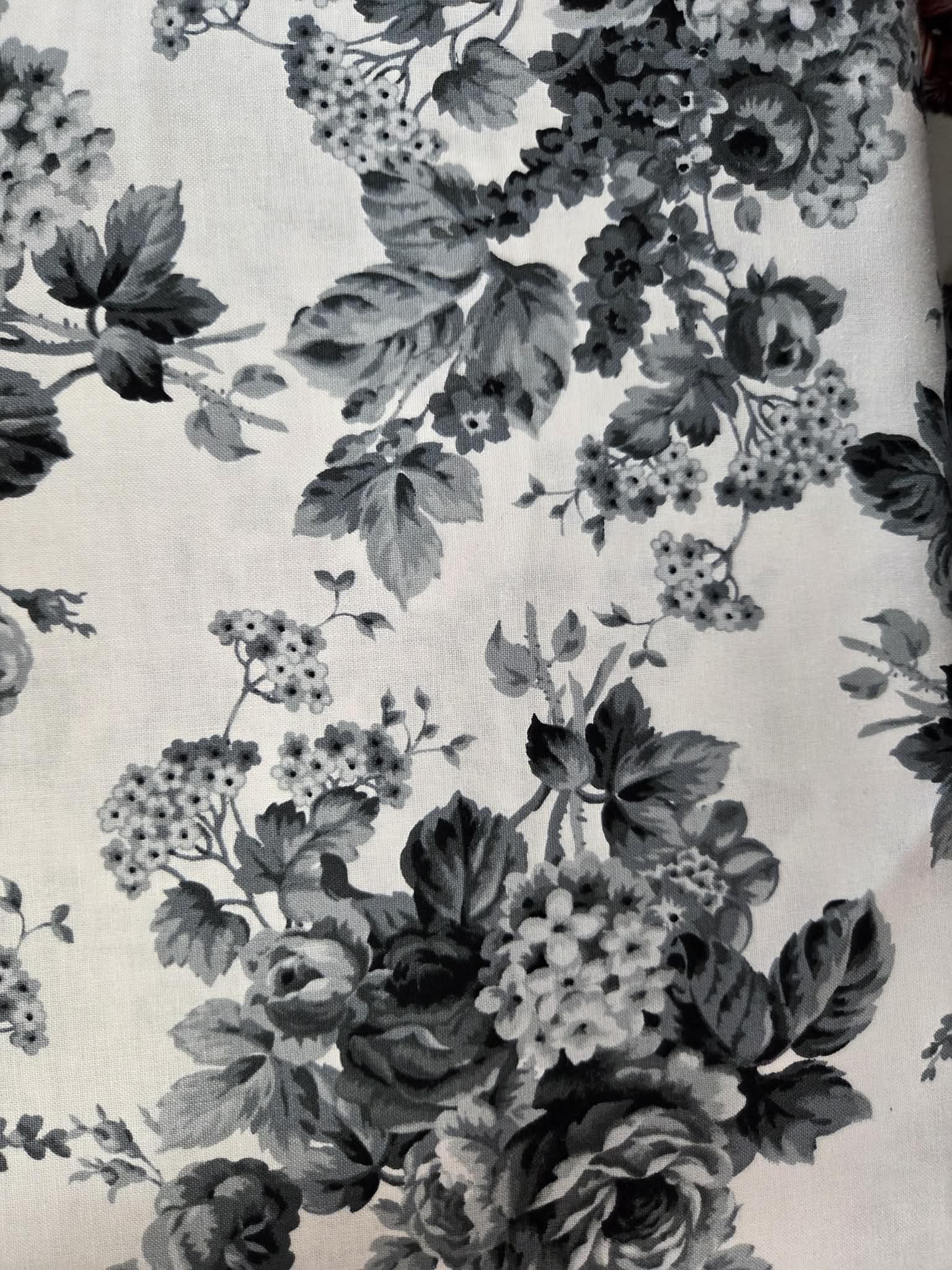 Scarlet Days and Nights – Monochrome Vintage Floral Fabric