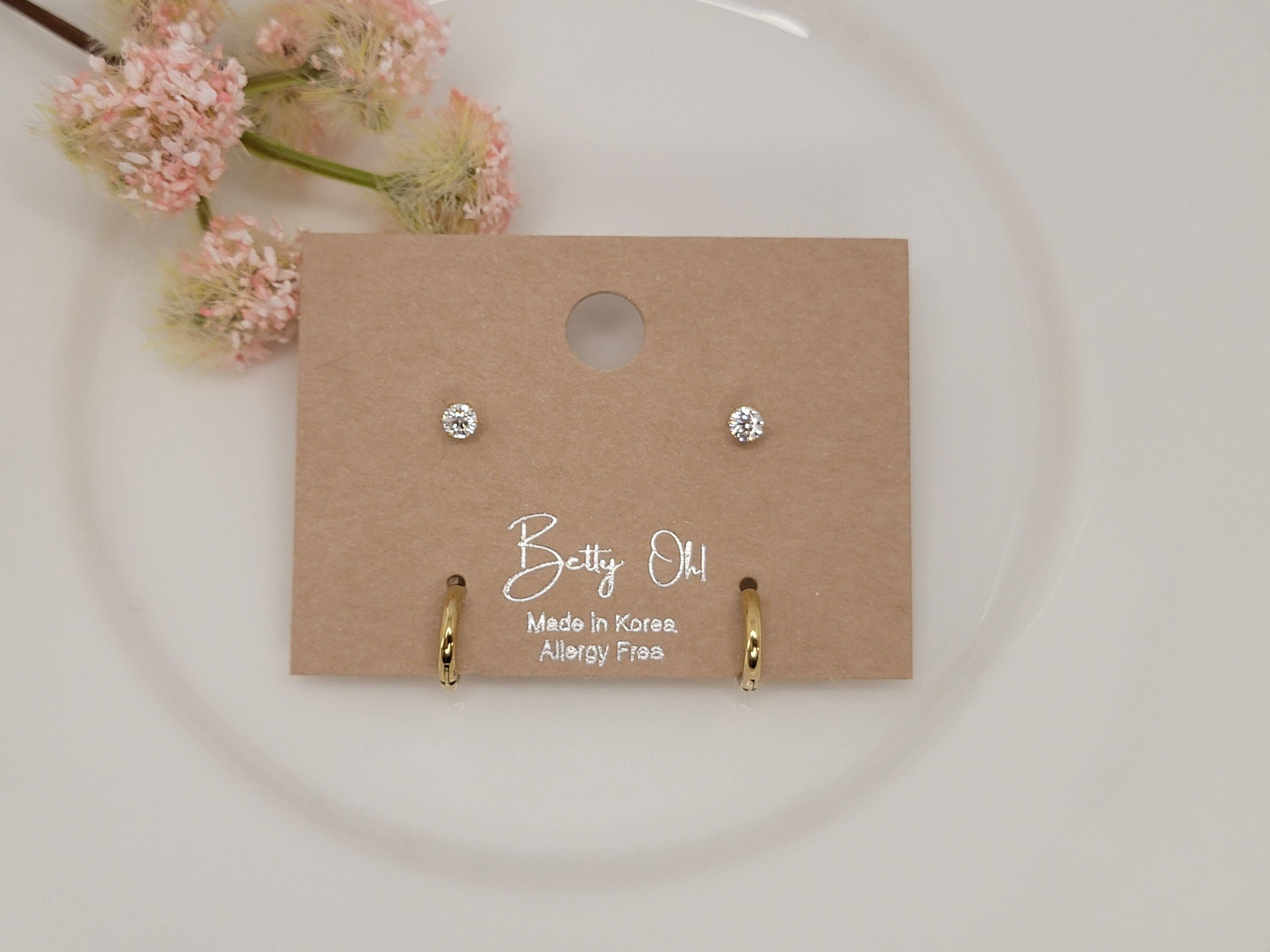 MINI  HUGGIE SET STAINLESS STEEL EARRINGS.: Silver