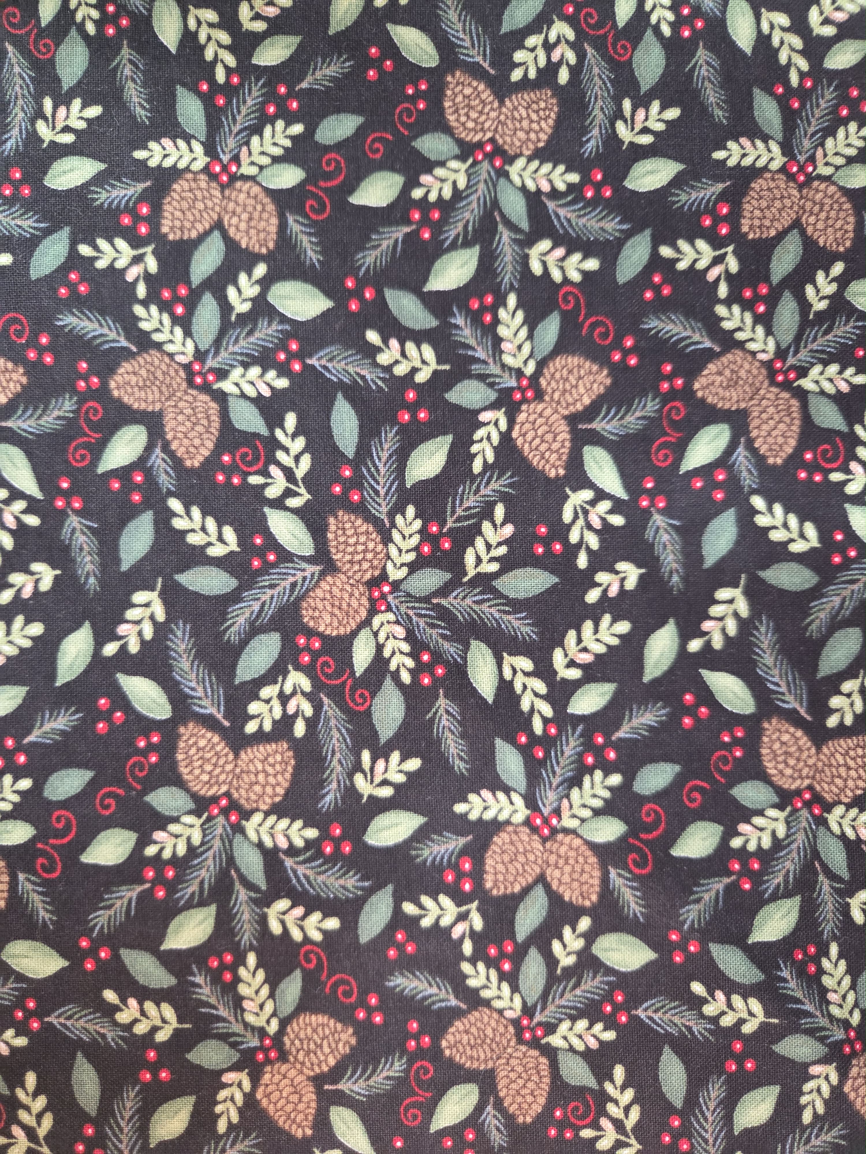 Woodland Winter – Pinecones & Berries on Black