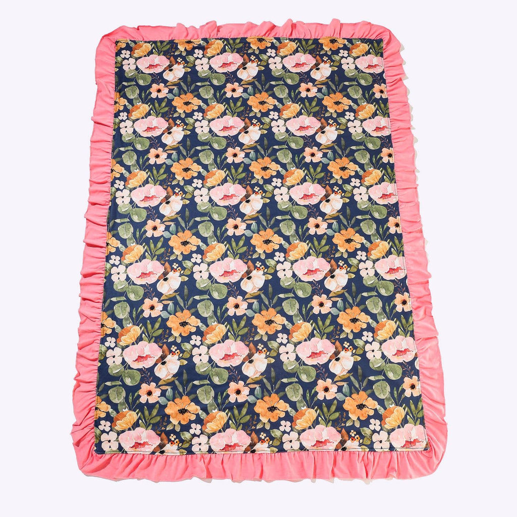 Navy Wispy Floral Blanket