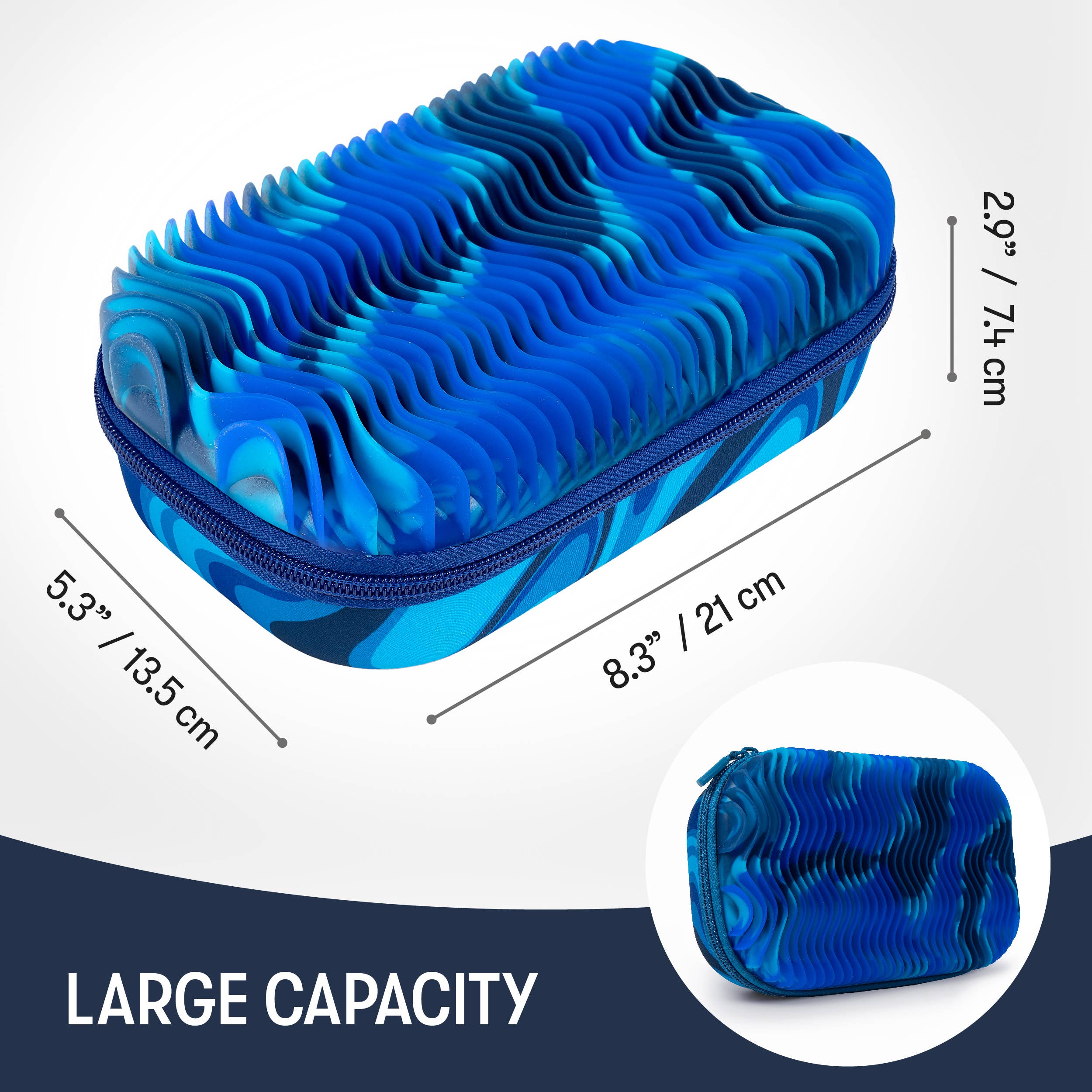 ZIPIT Wavy Storage Box, Sensory Pencil Case Gift for Kids: Blue