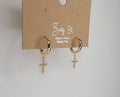 CROSS HUGGIE HOOP EARRINGS.: GOLD