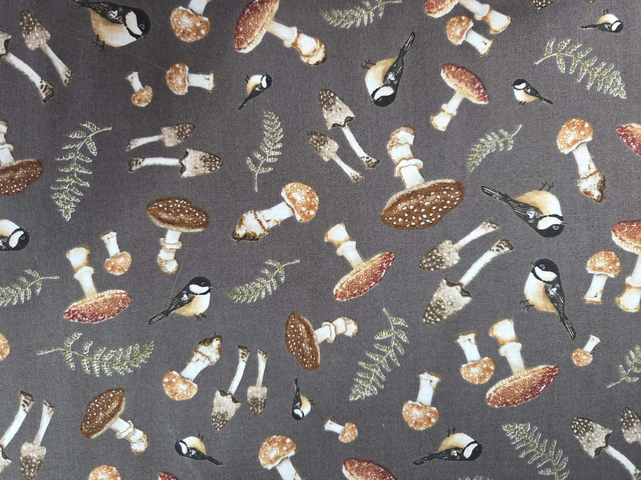 Whimsical Woods – Forest Mushrooms & Chickadees Fabric