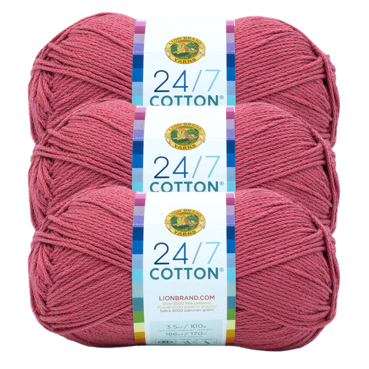 Lion Brand Yarn 24/7 Cotton Terracotta 3 Pack