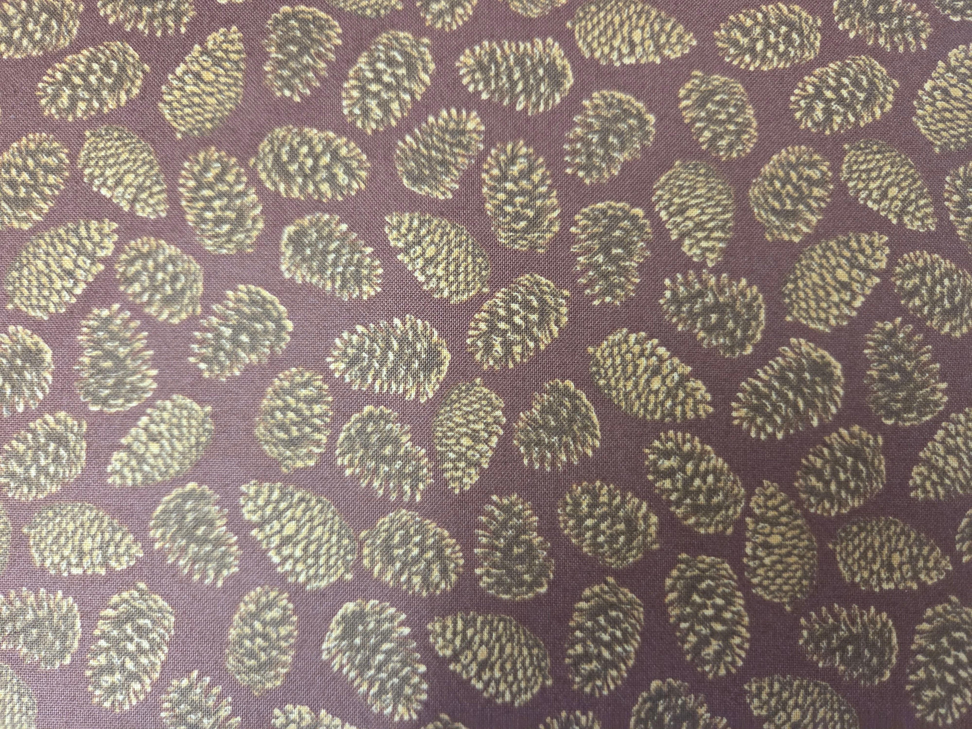 Autumn Forest – Pinecones on Brown Fabric