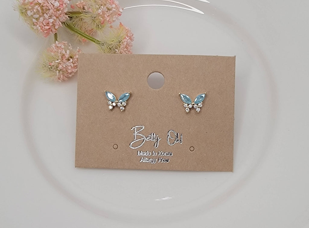 BUTTERFLY POST EARRINGS.: BLUE OPAL/GOLD