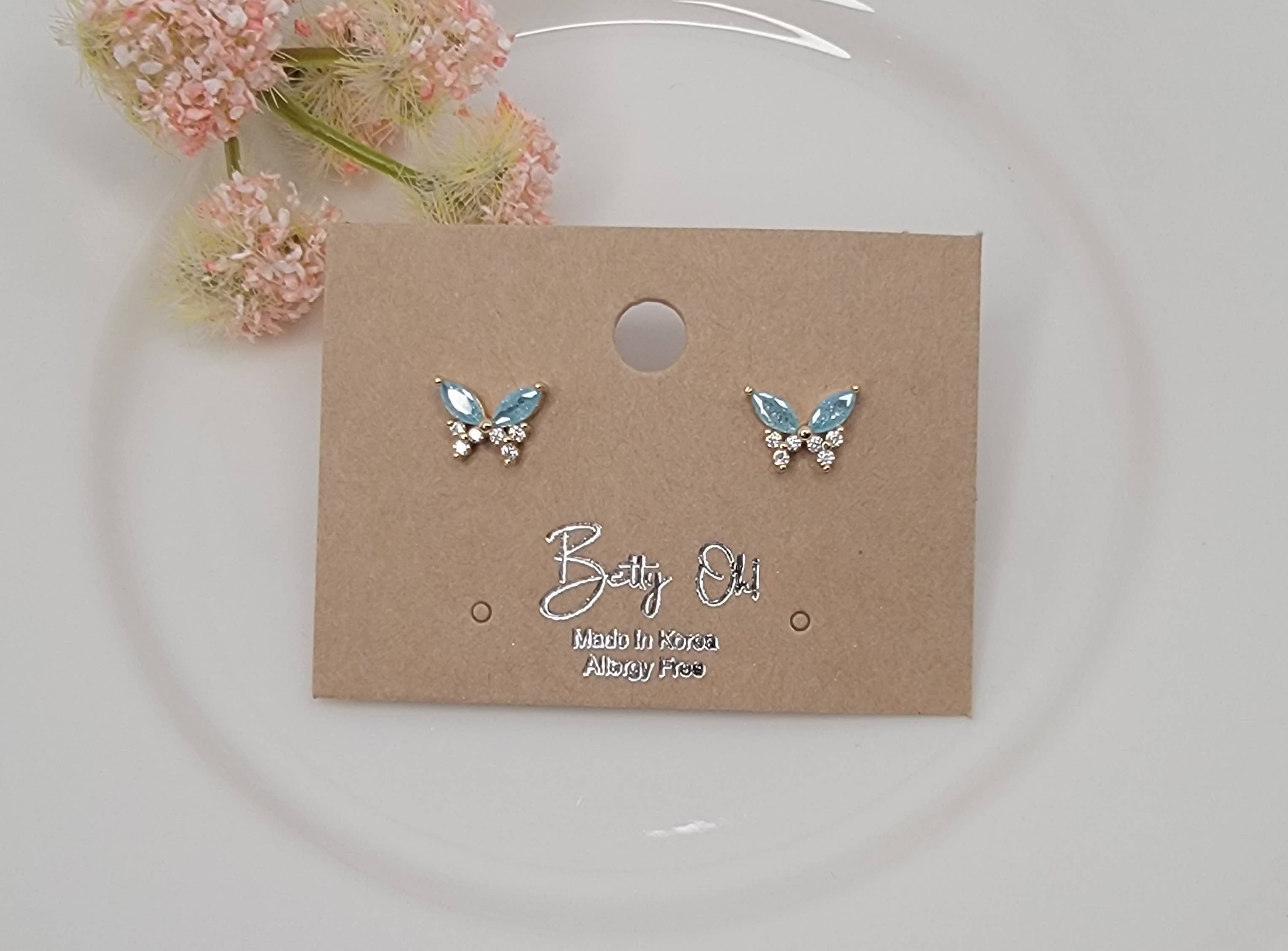 BUTTERFLY POST EARRINGS.: BLUE OPAL/GOLD