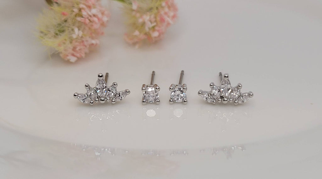 TWO PAIR SET STUD TARNISH FREE EARRINGS.: Silver