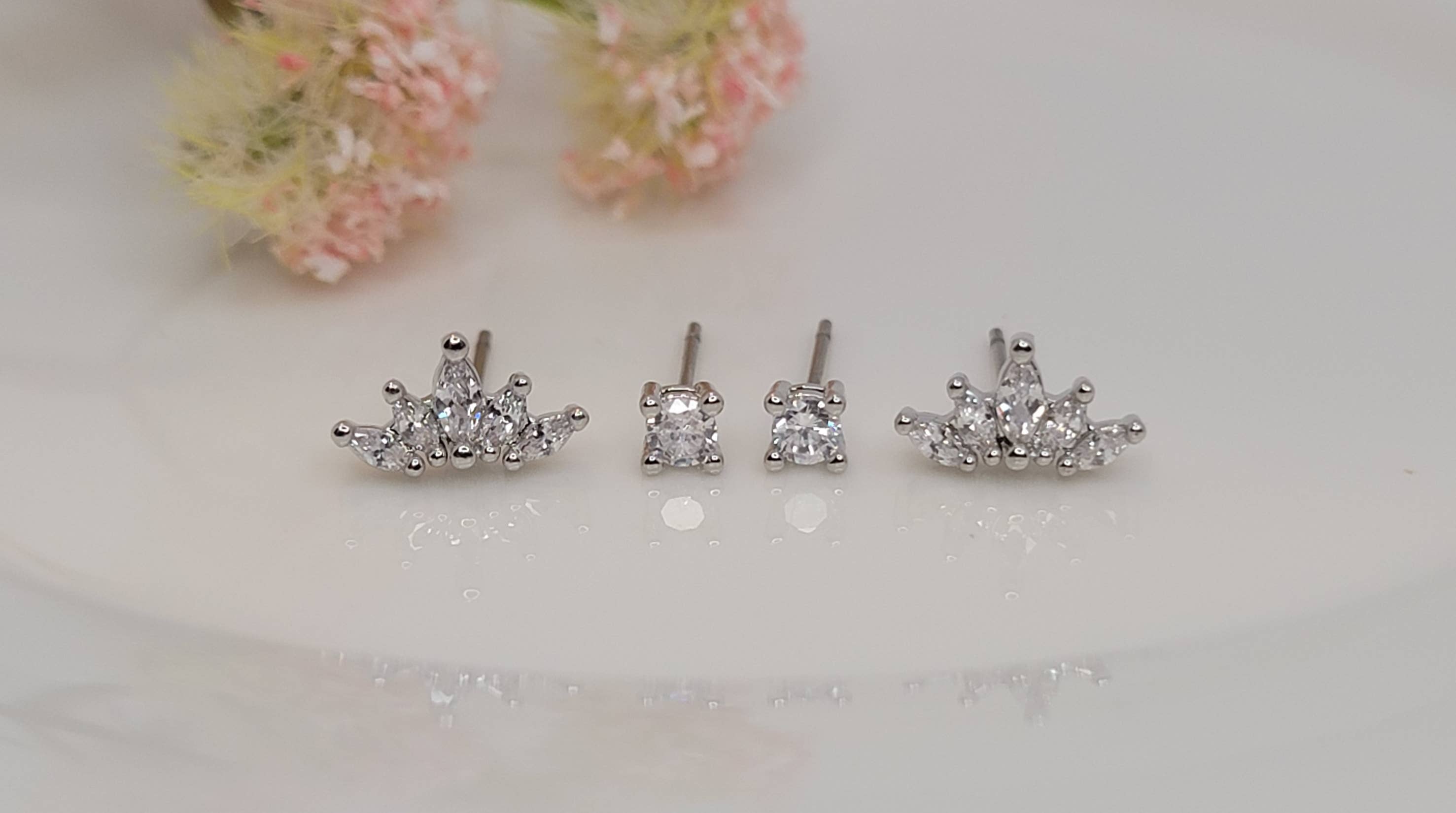 TWO PAIR SET STUD TARNISH FREE EARRINGS.: Silver