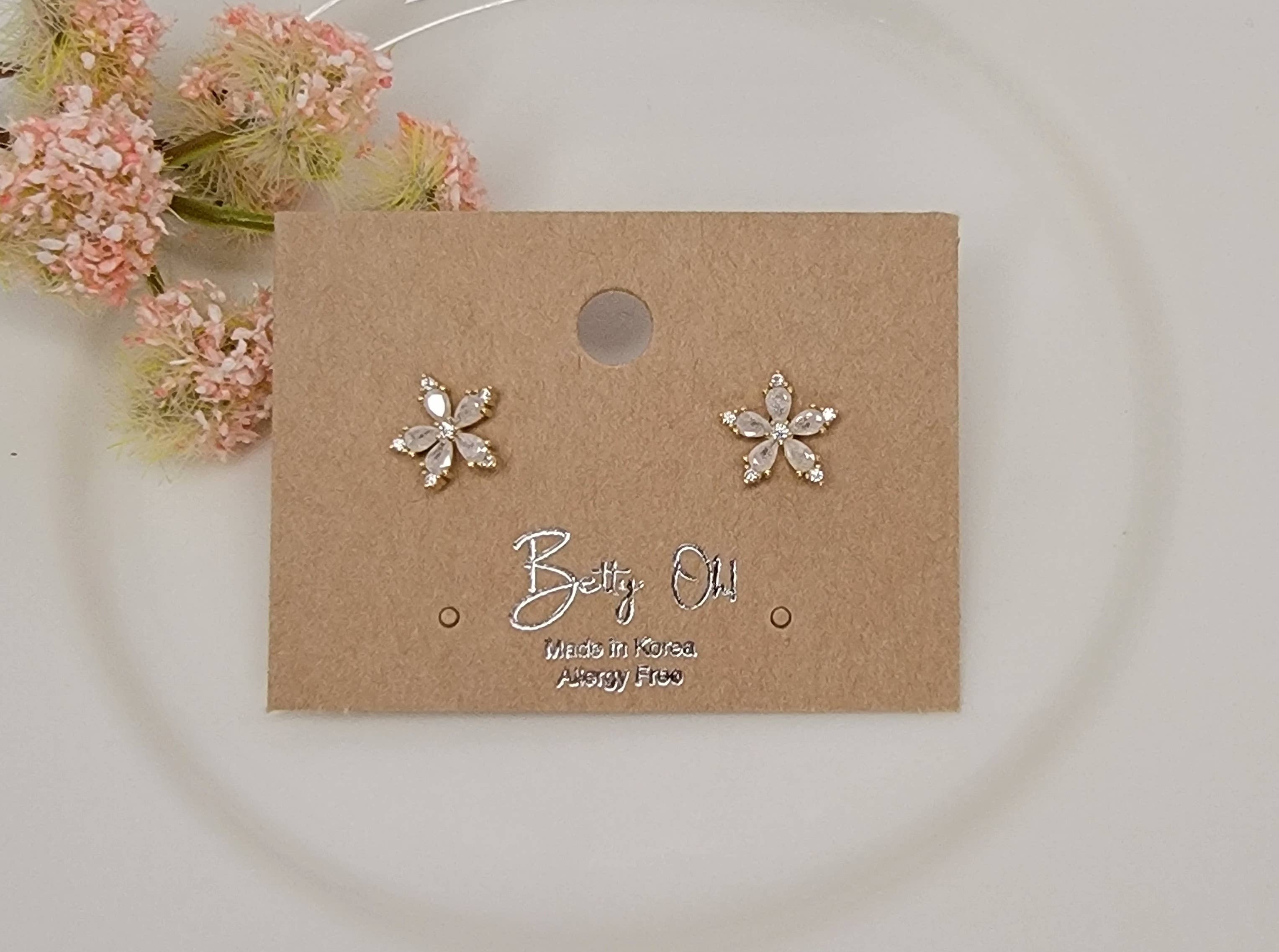 TINY FLOWER OPAL SHADE CZ STUD EARRINGS.