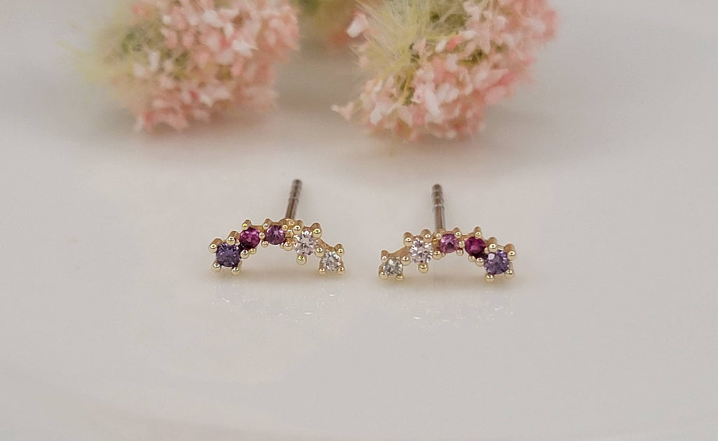 MINI MULTI COLOR CZ TARNISH FREE STUD EARRINGS.: Pink