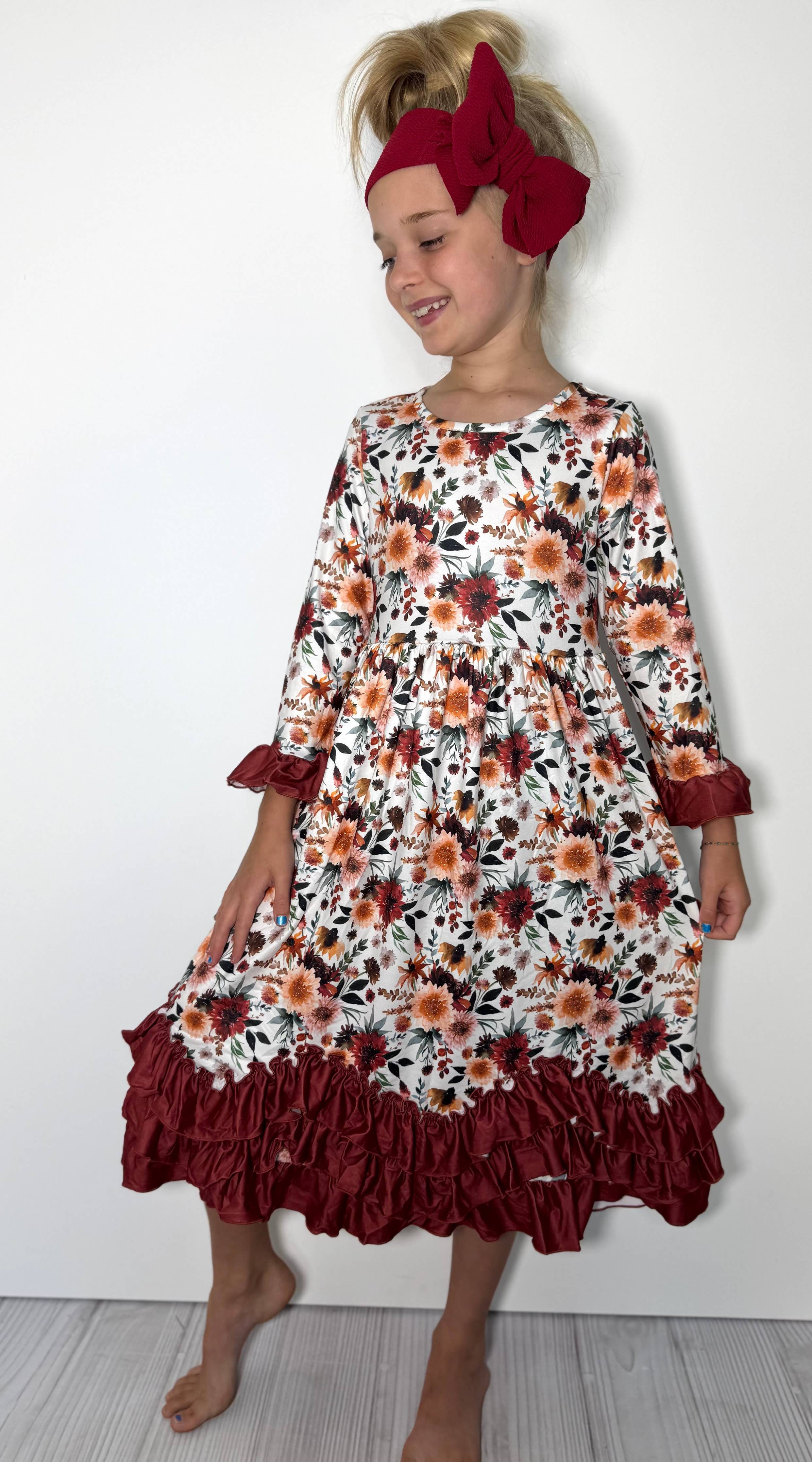 Mahogany Floral Maxi Girls Dress: 2t