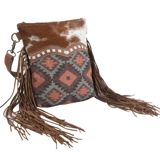 Clea Ray Vintage Crossbody with Leather Fringe, Rug and Fur Canvas