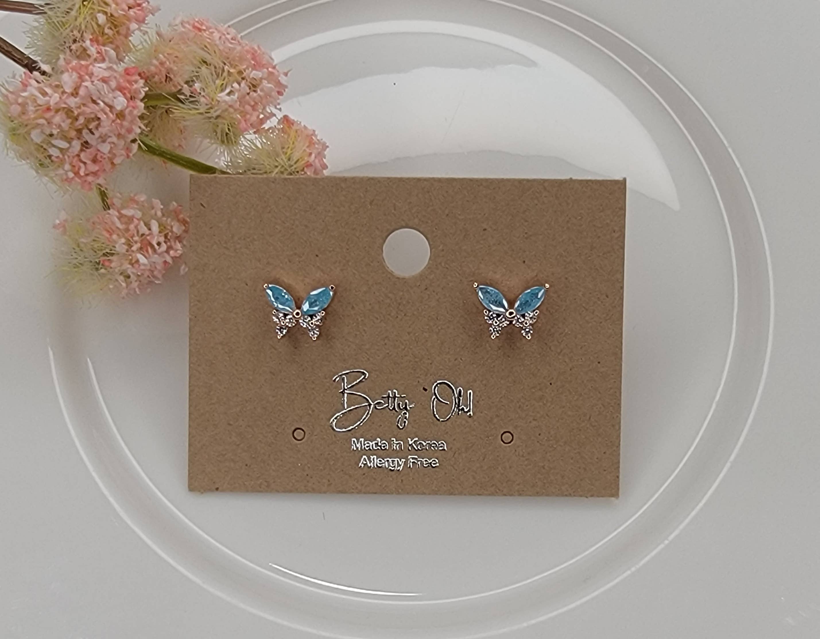 BUTTERFLY POST EARRINGS.: BLUE OPAL/GOLD