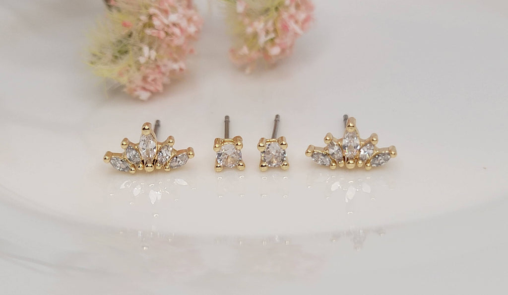 TWO PAIR SET STUD TARNISH FREE EARRINGS.: Silver