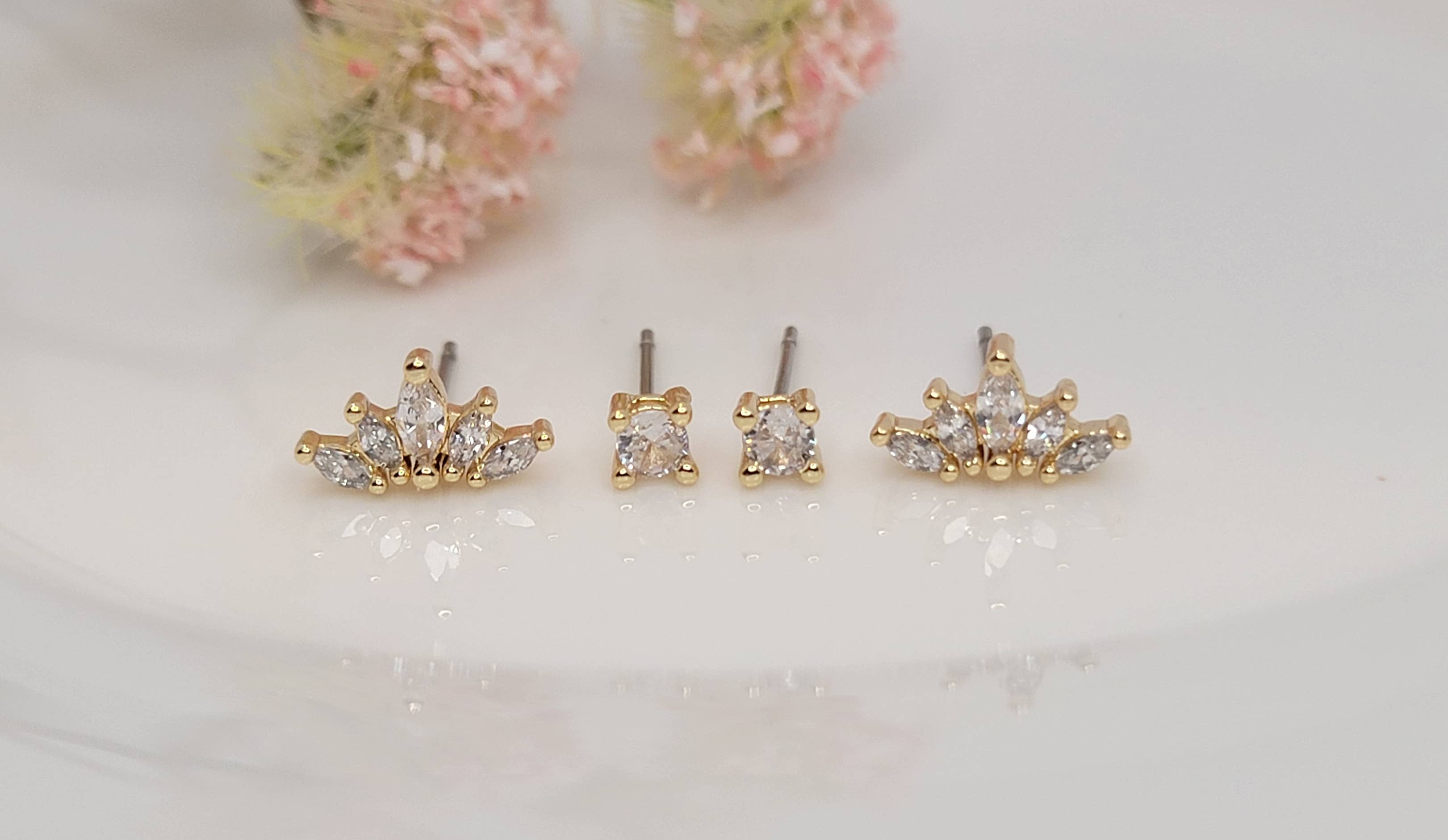 TWO PAIR SET STUD TARNISH FREE EARRINGS.: Silver