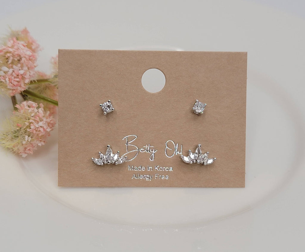 TWO PAIR SET STUD TARNISH FREE EARRINGS.: Silver